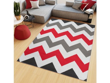 Kusový koberec Maya - vlnky 3 - sivý/červený