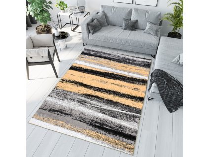 Kusový koberec Maya - pruhy 1 - sivý/žltý