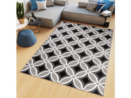 Kusový koberec Maya - geometrické tvary 3 - sivý/čierny