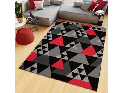 Kusový koberec Maya - trojuholníky 2 - čierny/červený