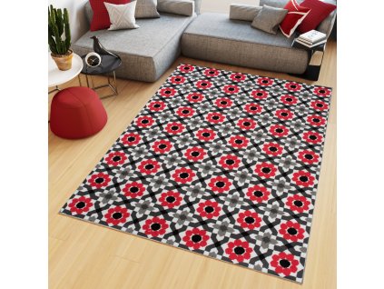 Kusový koberec Maya - kvety 1 - sivý/červený