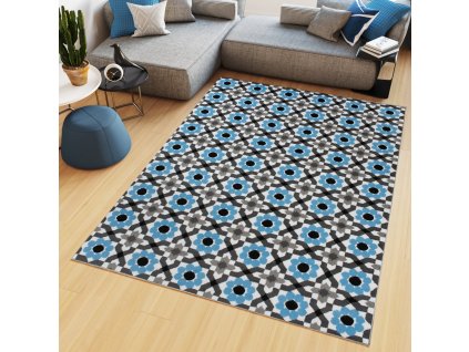 Kusový koberec Maya - kvety 1 - sivý/modrý