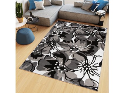Kusový koberec Maya - kvety 2 - sivý