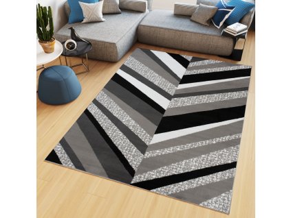 Kusový koberec Maya - pruhy 2 - sivý/biely