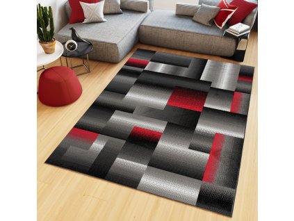 Kusový koberec Maya - obdĺžniky 1 - sivý/červený