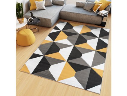 Kusový koberec Maya - geometrické tvary 6 - sivý/žltý