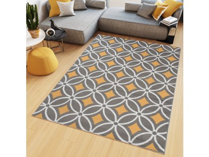 Kusový koberec Maya - geometrické tvary 3 - sivý/žltý