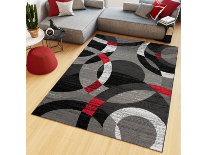 Kusový koberec Maya - geometrické tvary 4 - sivý/červený