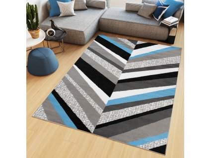 Kusový koberec Maya - pruhy 2 - sivý/modrý