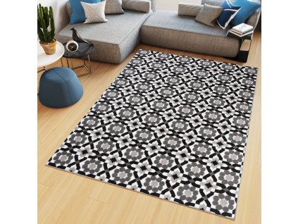 Kusový koberec Maya - kvety 1 - sivý/biely