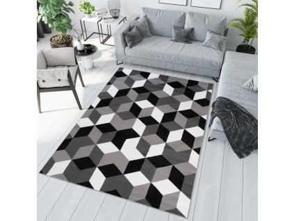 Kusový koberec Maya - geometrické tvary 1 - sivý/biely