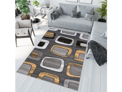 Kusový koberec Maya - geometrické tvary 2 - sivý/žltý