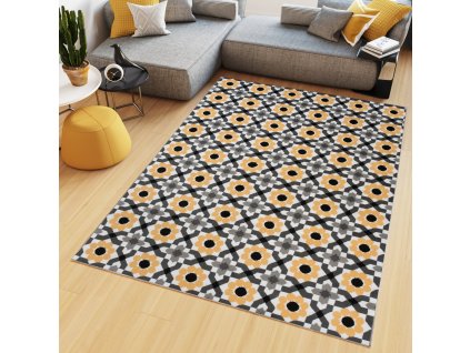 Kusový koberec Maya - kvety 1 - sivý/žltý