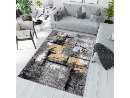 Kusový koberec Maya - abstrakt 1 - sivý/žltý