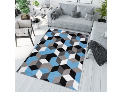 Kusový koberec Maya - geometrické tvary 1 - čierny/modrý