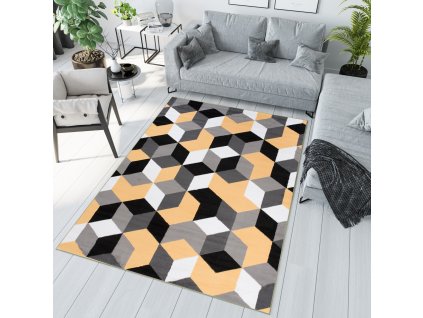 Kusový koberec Maya - geometrické tvary 1 - žltý/čierny