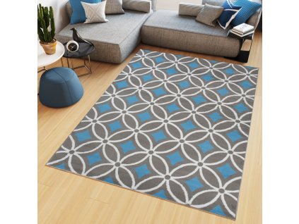 Kusový koberec Maya - geometrické tvary 3 - sivý/modrý