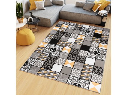 Kusový koberec Maya - geometrické tvary 5 - sivý/žltý