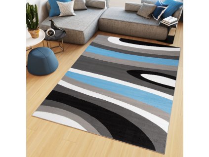 Kusový koberec Maya - vlnky 2 - čierny/modrý