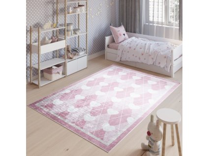 Dětský koberec Emma Kids - srdíčka - růžový
