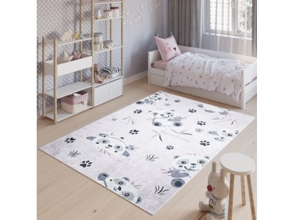 Dětský koberec Emma Kids - roztomilé pandy - růžový