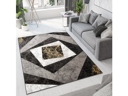 Moderný koberec Tap - štvorce 2 - čierny/žltý