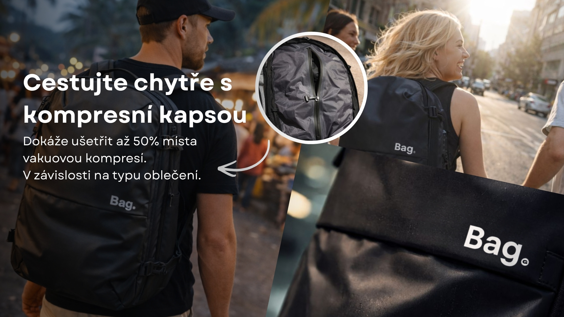 Vakuový kompresní GBag batoh ušetří až 50% místa