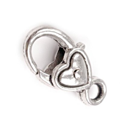 Karabinka ozdobná SRDCE bižuterní zapínání STAROSTŘÍBRO (Barva Starostříbrná )