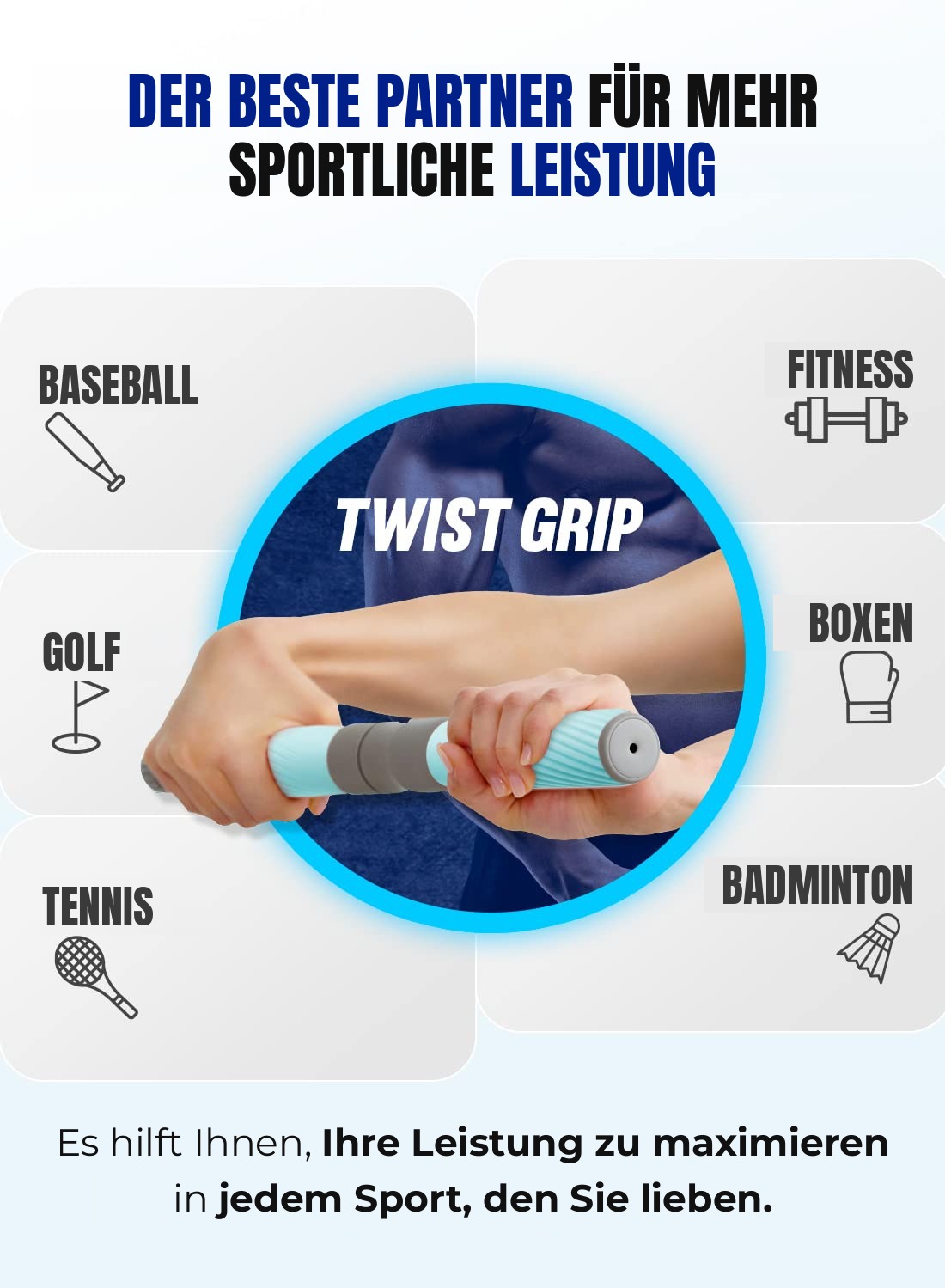 GD Twist Grip für Baseball, Golf, Tennis, Fitness, Boxen und Badminton