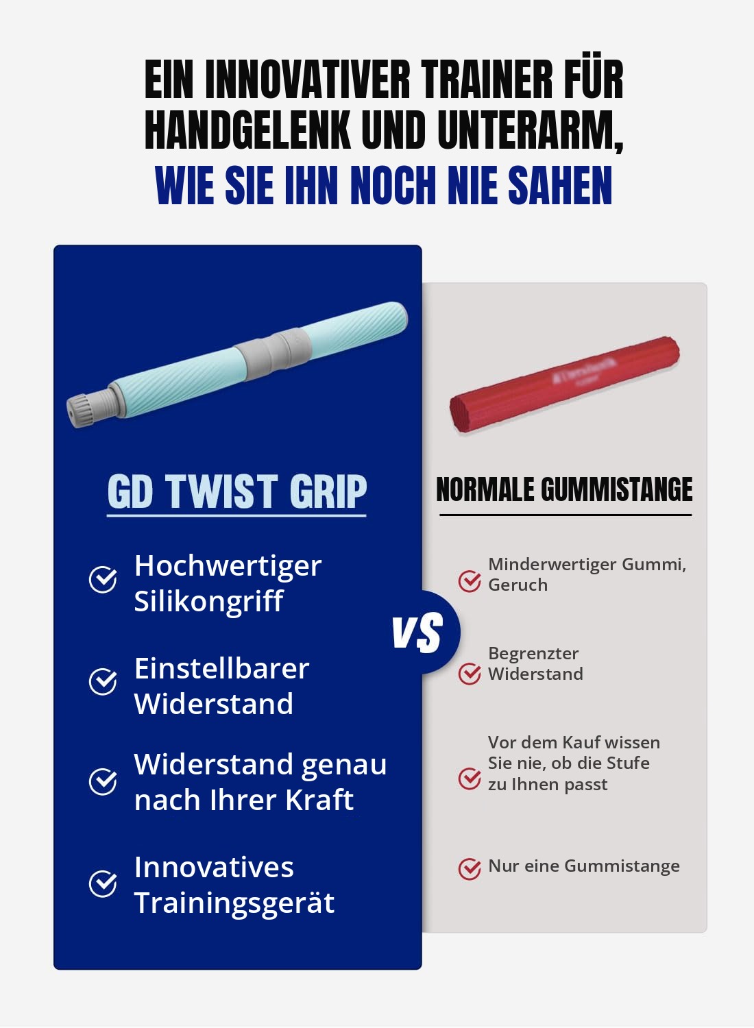 GD Twist Grip im Vergleich zu einer normalen Gummistange