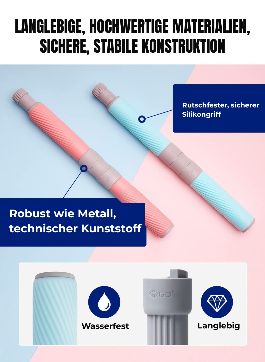 Langlebige, hochwertige Materialien – Silikongriff und technischer Kunststoff