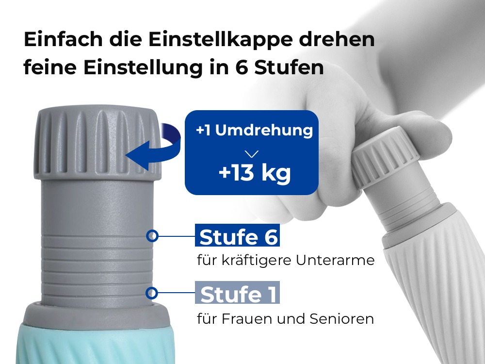 Sechs Widerstandsstufen – eine Umdrehung bringt rund 13 kg mehr