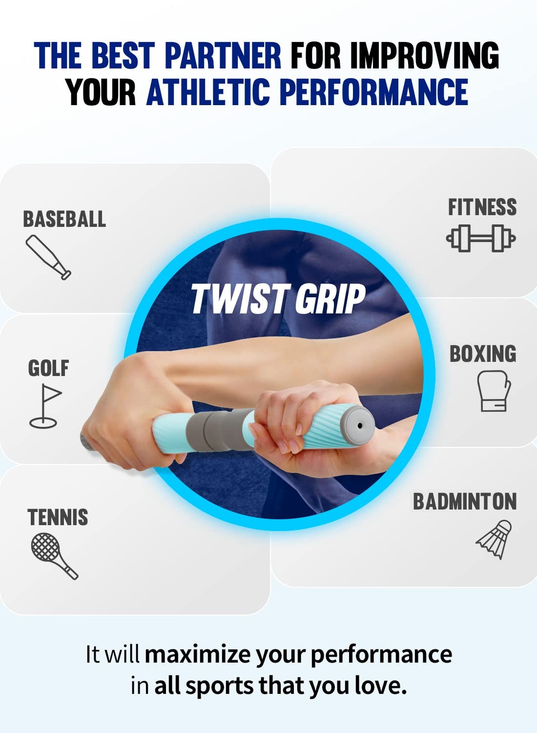 GD Twist Grip for baseball, golf, tennis, fitness, boxing and badminton