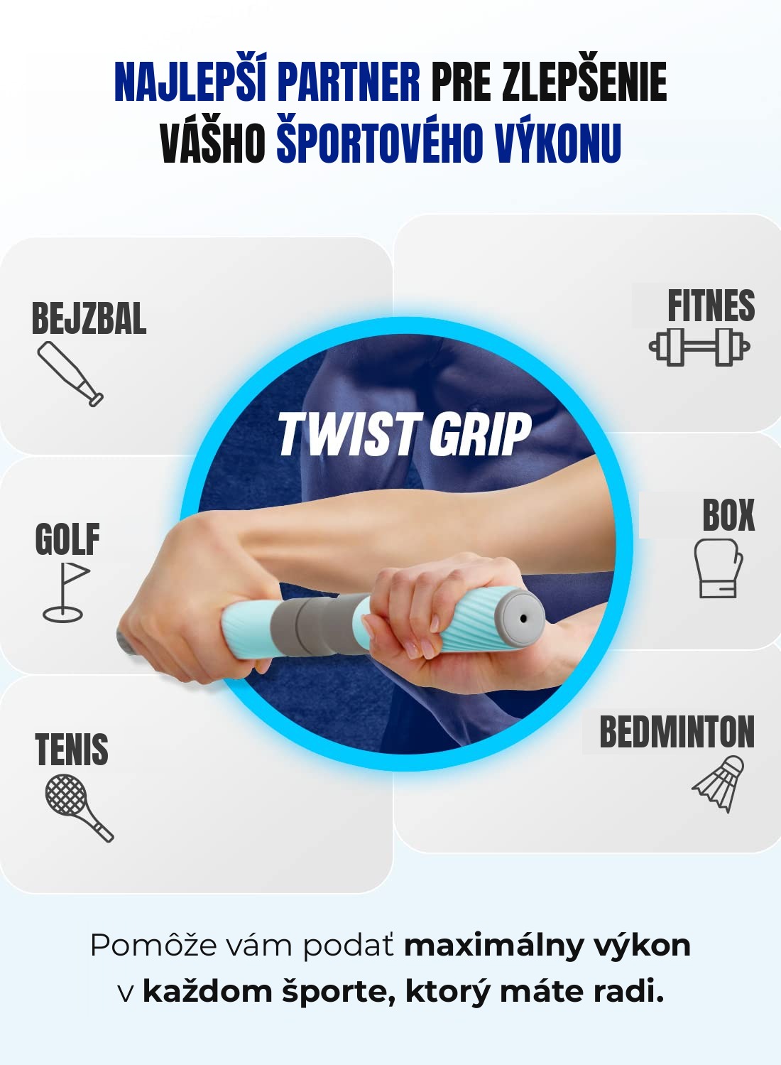 GD Twist Grip pre bejzbal, golf, tenis, fitnes, box a bedminton