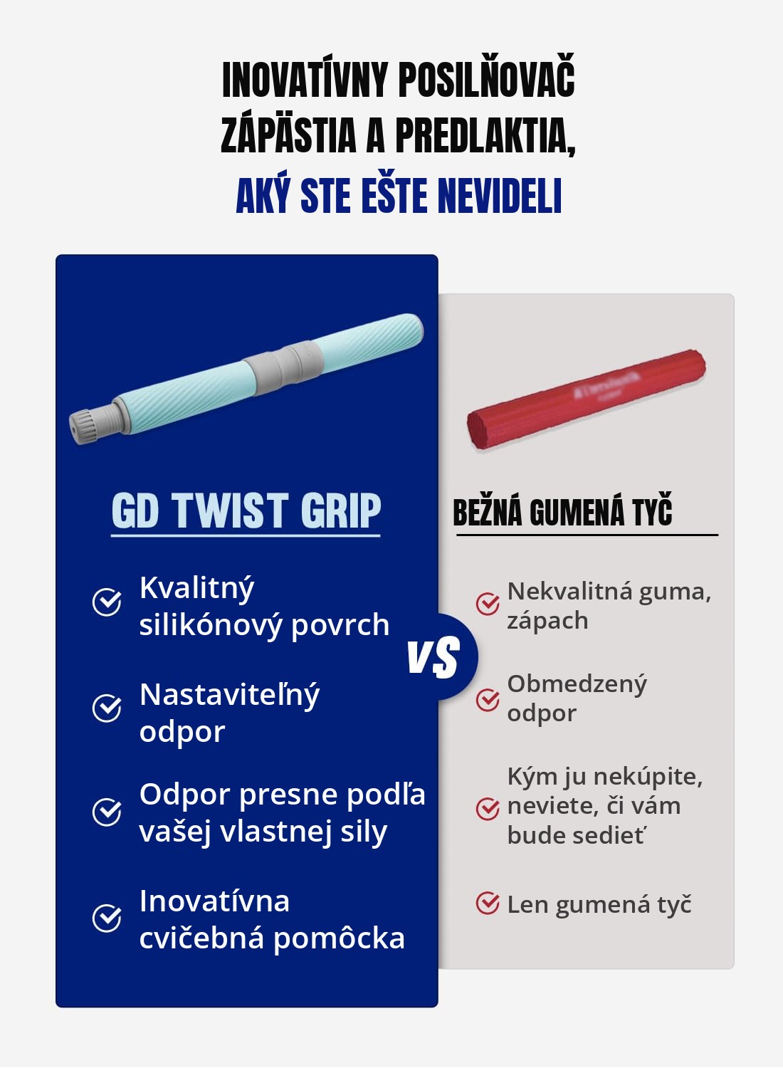 GD Twist Grip v porovnaní s bežnou gumenou tyčou