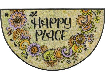 Half Round Door Mat Happy Place Doormat Round Happy Place | Washable, for allergy sufferers and pets | GDmatsEU"