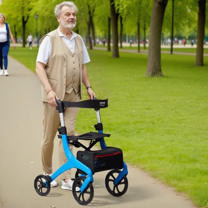 Skladacie chodítko pre seniorov so sedadlom modré