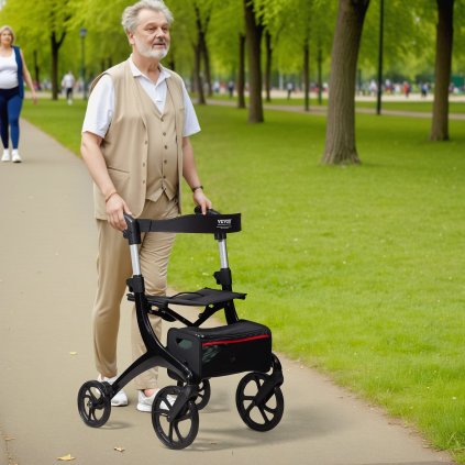 Skladacie chodítko pre seniorov so sedadlom čiernej