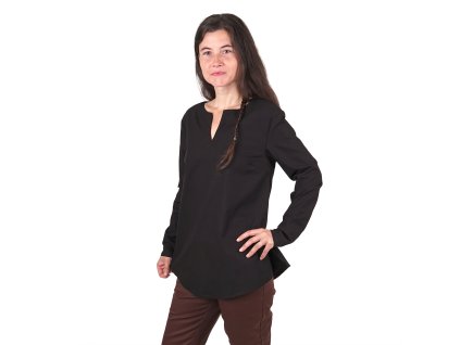 Bavlněná dámská tunika s dlouhým rukávem - černá (Velikost M)