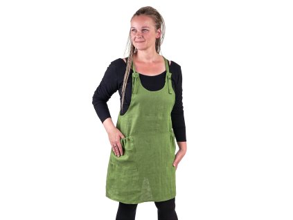 Lněné šaty s laclem, zelené (Velikost XL)