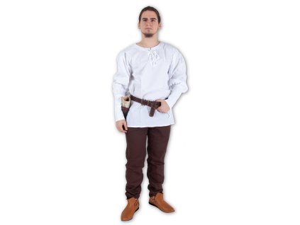 Bavlněná pánská košile se šněrováním - bílá (Velikost S)