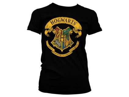Dámské tričko Harry Potter - Bradavický erb, černé (Velikost XL)
