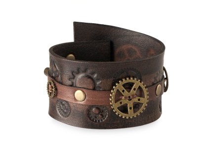 Kožený náramek Steampunk Arkánum (Barva vínová)