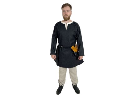 Středověká vlněná tunika - černý antracit (Velikost S/M)