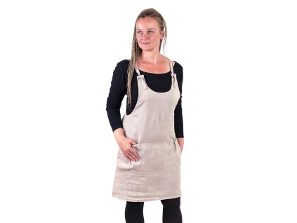 Lněné šaty s laclem - přírodní (Velikost XL)