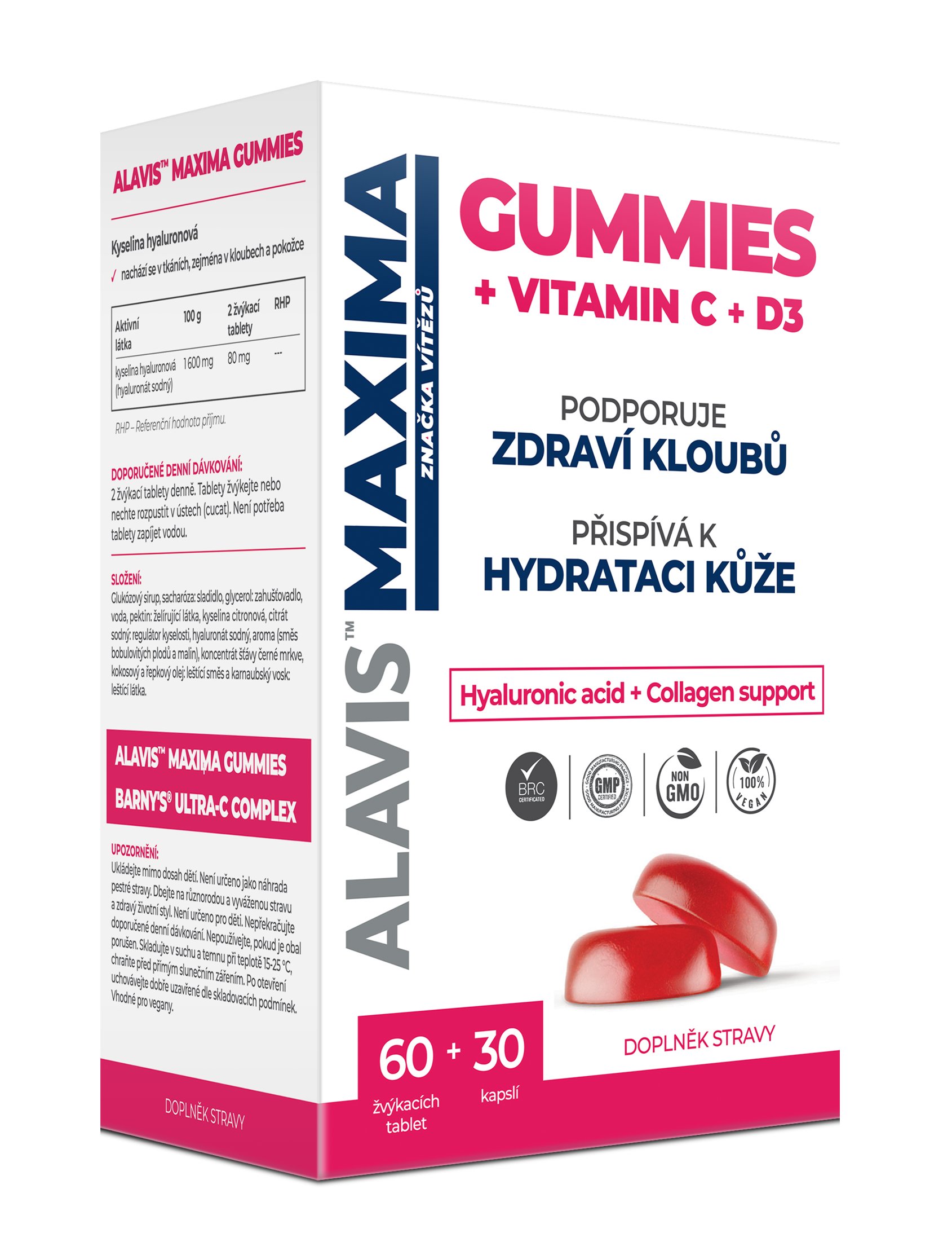 Alavis Maxima Gummies kyselina hyaluronová Vit. C+D3 60 žvýkacích tablet + 30 kapslí