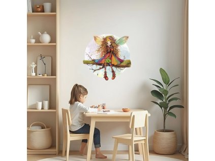 Tündér falmatrica gyerekszobába – Szivárványszín ruhás, hosszú hajú tündér