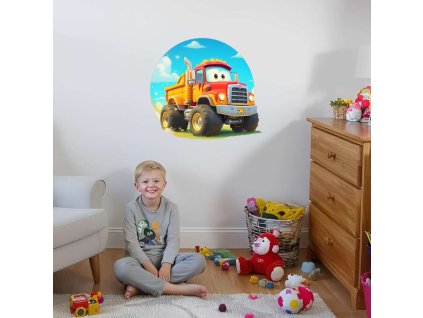 Vidám Piros Dömper Falmatrica Gyerekszobába – Munkagép Dekoráció