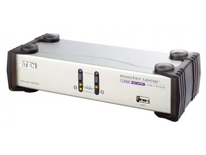 Aten CS-1742C KVM přepínač 2-port Dual View KVM USB, usb hub, audio, 1.2m kabely