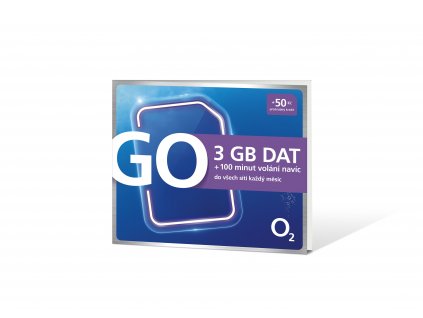 Předplacená SIM karta O2 s kreditem 50 Kč + 3GB DAT + 100 min. volání